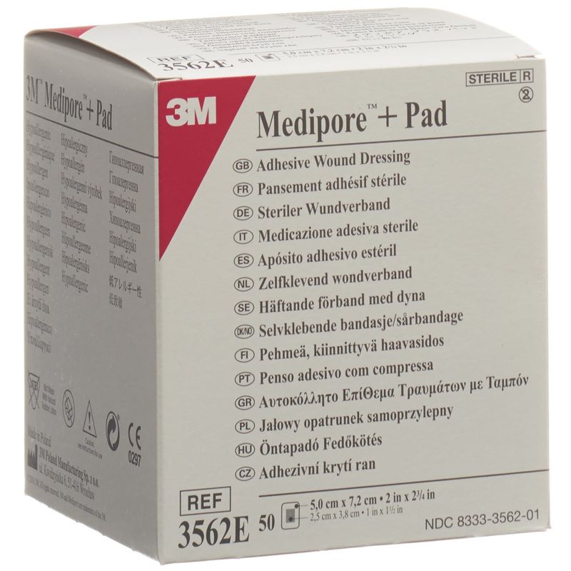 3M MEDIPORE+PAD 5x7.2cm Wundkisse 2.8x3.8cm 50 Stk
